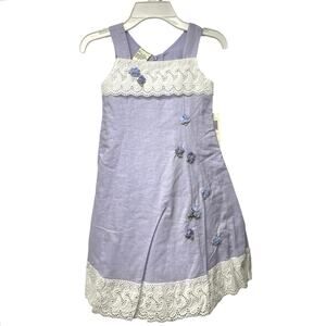NWT Laura Ashley Girls Size 5 Sleeveless Lilac Dress Lace Trim Floral Accents